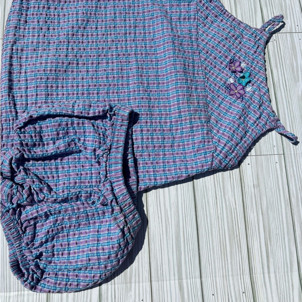 Purple and Blue Plaid Sleeveless Top